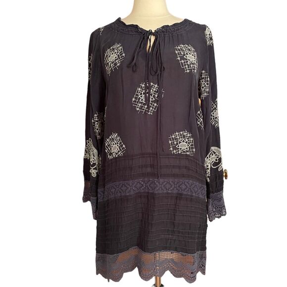 Johnny Was Black Dress Size S Embroidery Lace and Pintucks Mini Country or City - Picture 12 of 13